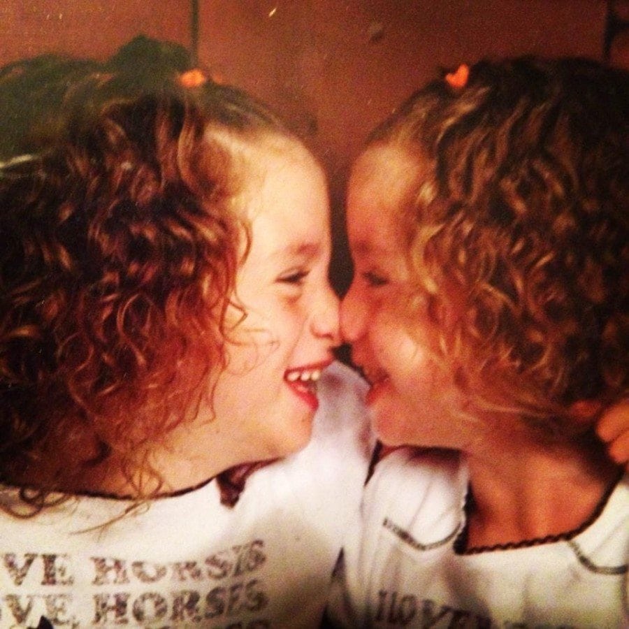 twin girls, snuggling