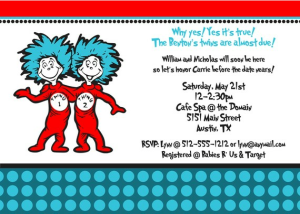 twin baby shower Dr. Seuss thing one Thing two