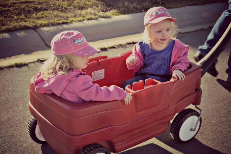twins in a wagon