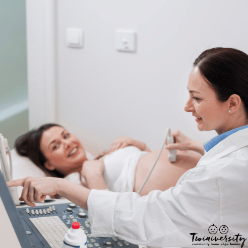 a woman has an ultrasound during prenatal care for identical twin pregnancy
