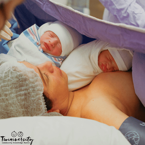 a woman meets her identical twins after a c-section