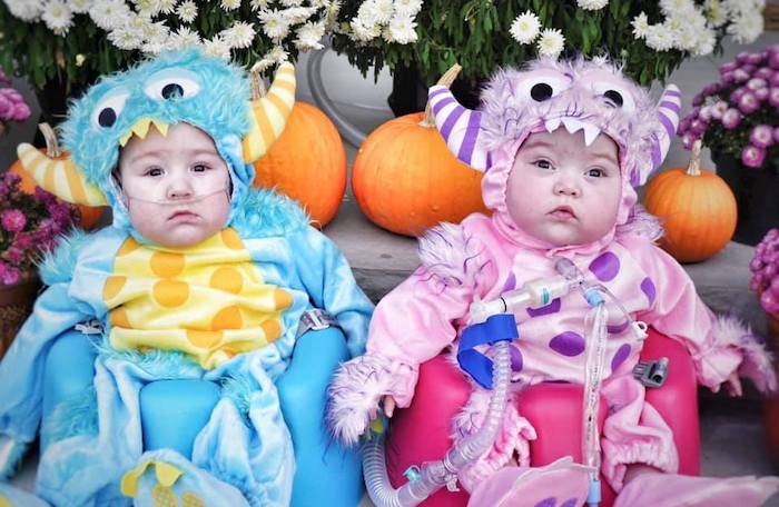 babies in monster costumes boy girl twin halloween costumes