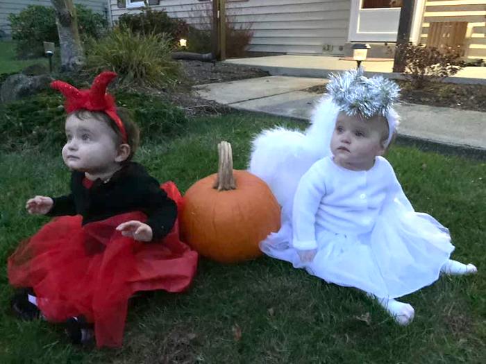 baby girl twins dressed as devil and angel twin girls halloween costumes