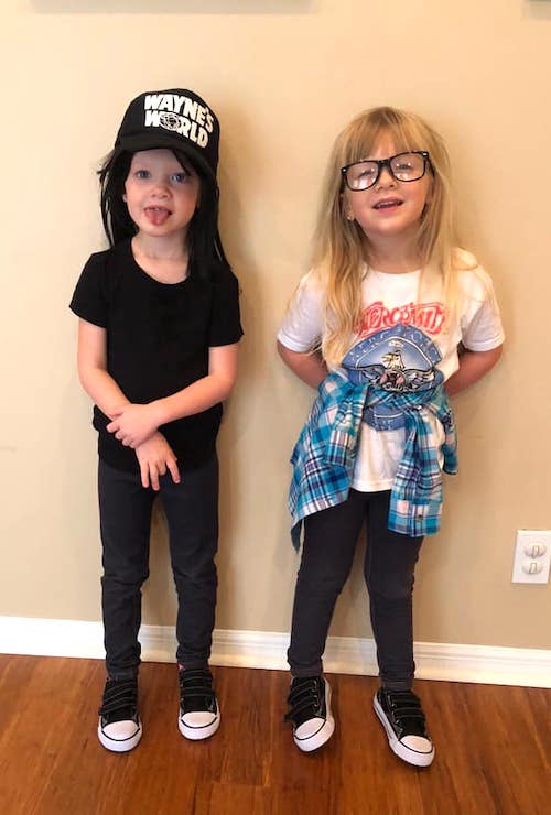 twin girls dressed like wayne and garth twin girls halloween costumes