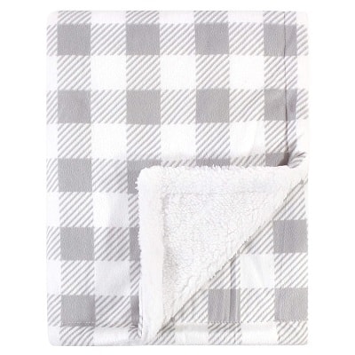 stroller blanket grey plaid, folded baby blanket