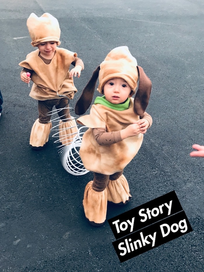 twin toddlers dressed as slinky dog twin boys halloween costumes