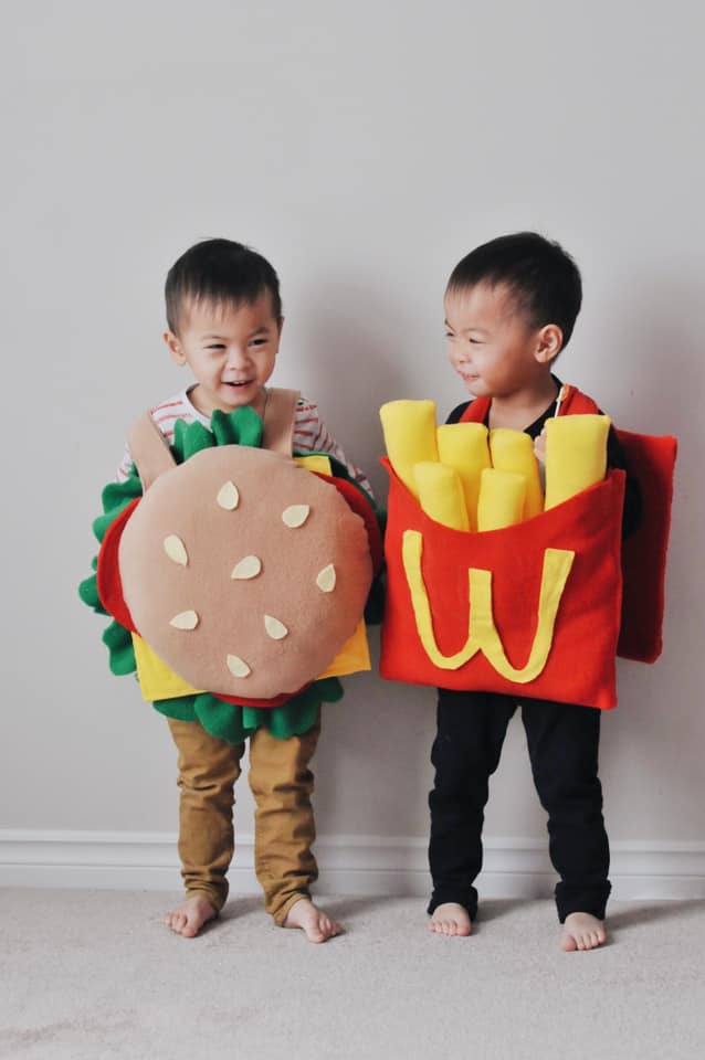 twins dressed as mcdonald's food twin boys halloween costumes