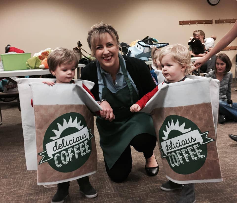 twins dressed as coffee cups twin boys halloween costumes