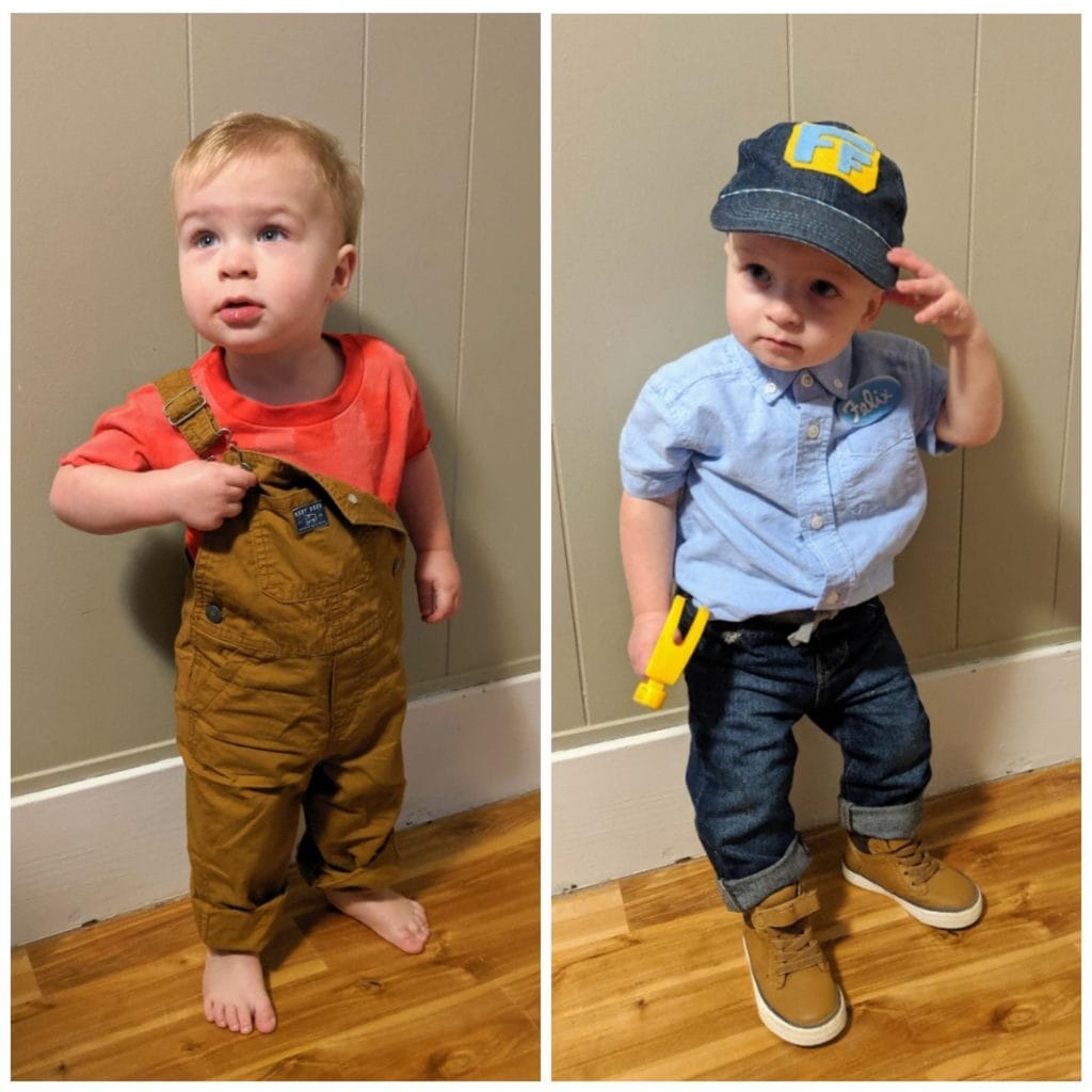 twin toddlers dressed as wreck it ralph twin boys halloween costumes