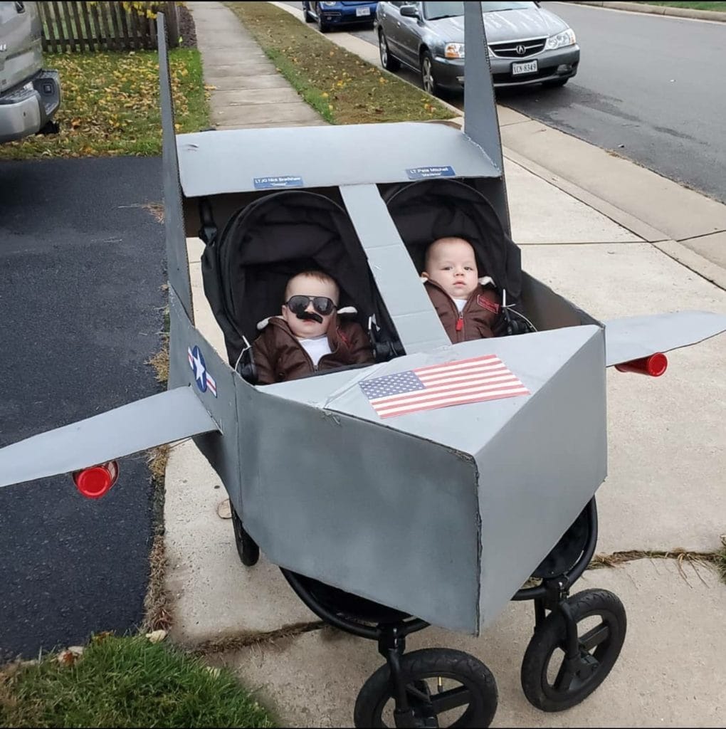 twins dressed as top gun characters twin boys halloween costumes