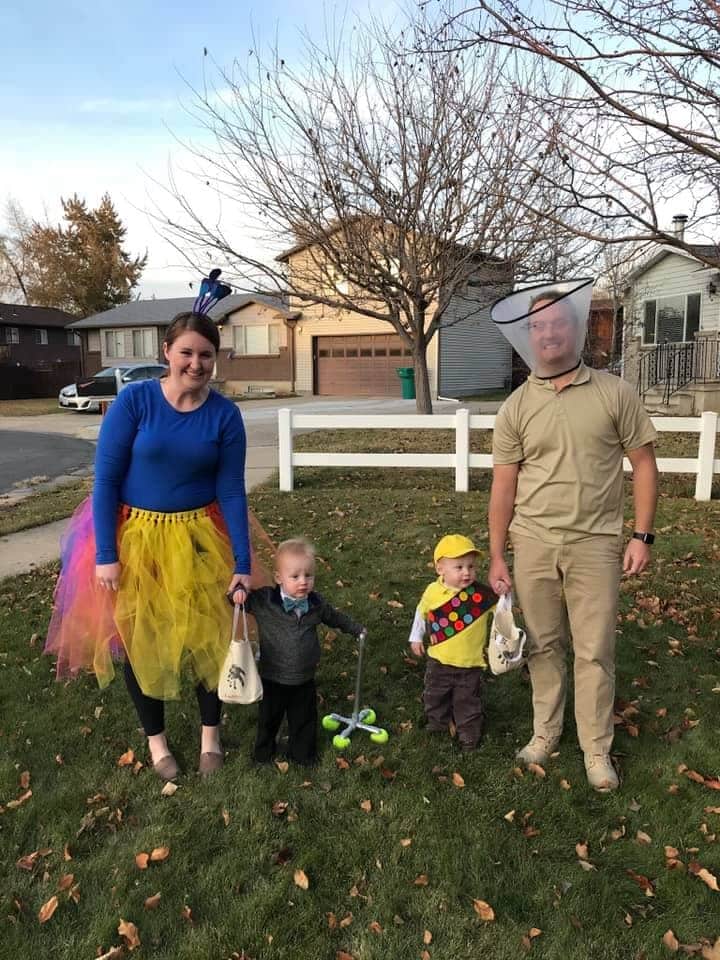 family dressed as characters from UP twin boys halloween costumes