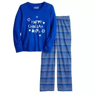 matching christmas pajamas a 2-piece blue Hanukkah pajama set