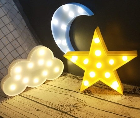 space themed nursery a moon, cloud and star LED light