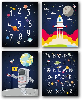 space themed nursery 4 pictures with space themed letters and numbers