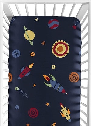 space themed nursery space crib sheet in white crib