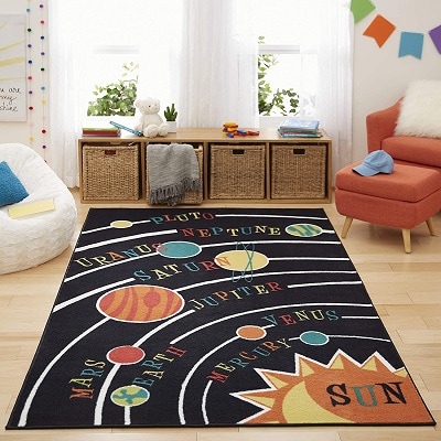 space themed nursery a labelled solar system rug