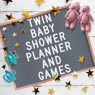 twin baby shower planner and games letterboard