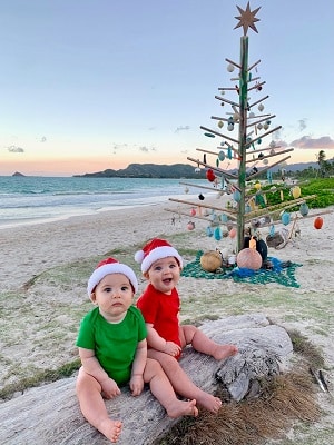 7-month-old twin girls at the beach