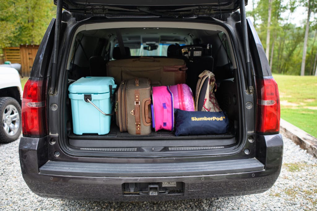 car trunk with luggage