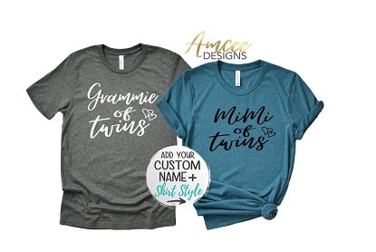 grey and blue "Grammie of twins" tee shirts