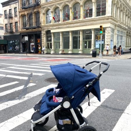 bumbleride indie twin stroller on the streets of new york city