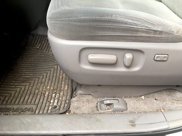 dirty floor of a minivan