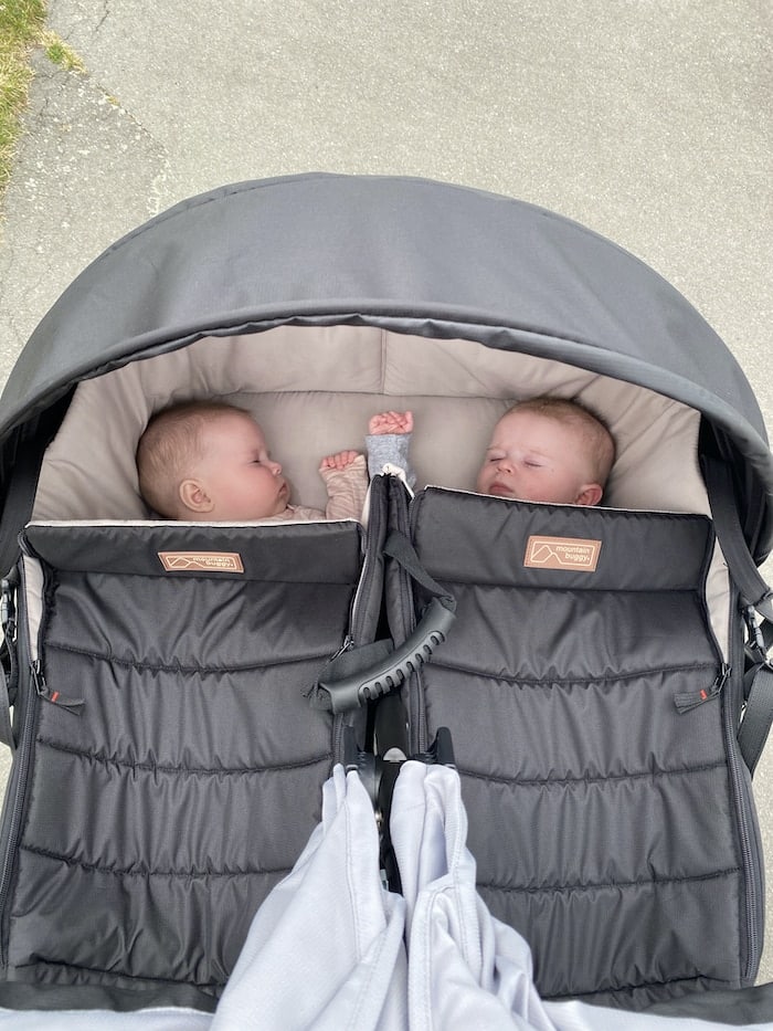 twin babies laying in a bassinet