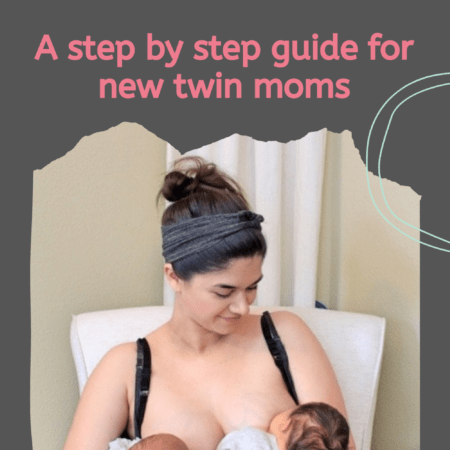 a mom breastfeeding newborn twins