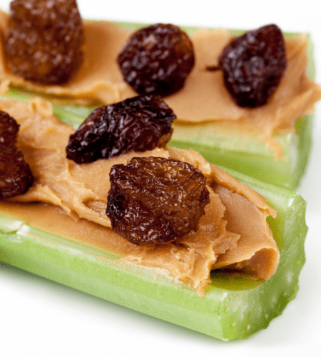 celery with peanut butter and raisins