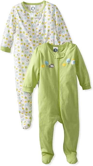Gerber pajamas in green and yellow for a twin registry
