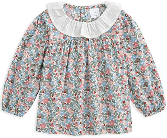 baby girl floral blouse in pastel colors with white collar