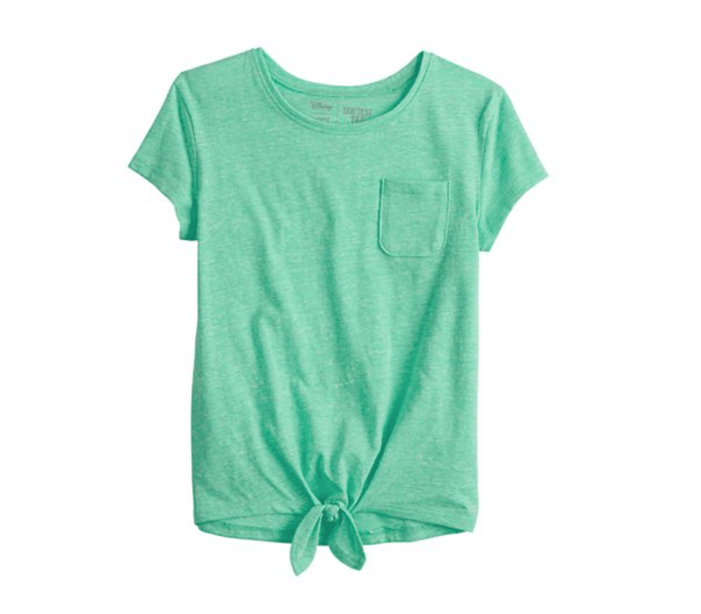 green girls' tie-front shirt with pocket