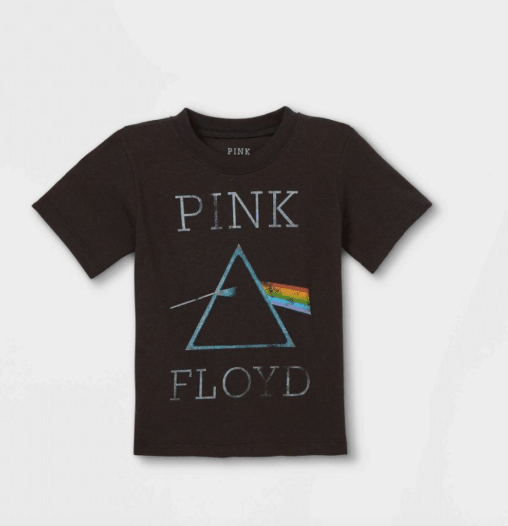 black toddler tee shirt with pink floyd logo