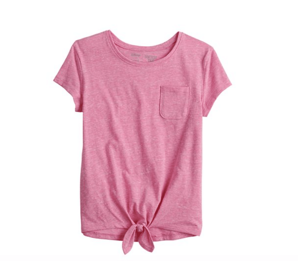 pink girls tie-front shirt with pocket