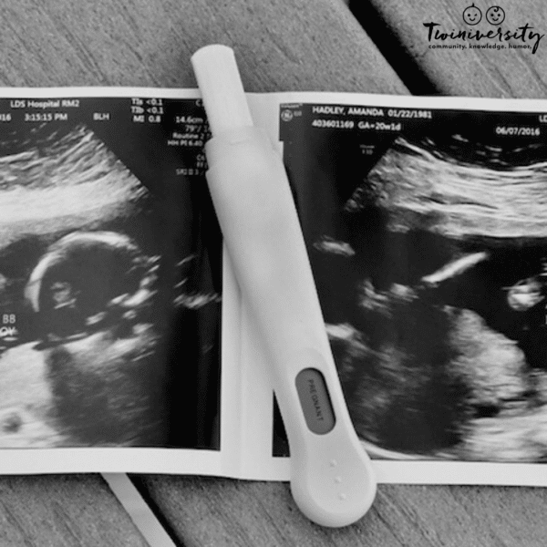 image of sonogram of twins and positive pregnancy test