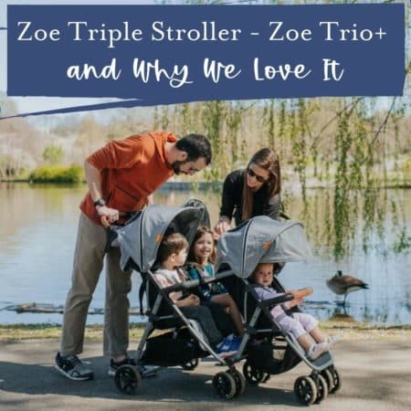 zoe triple stroller with family of triplets