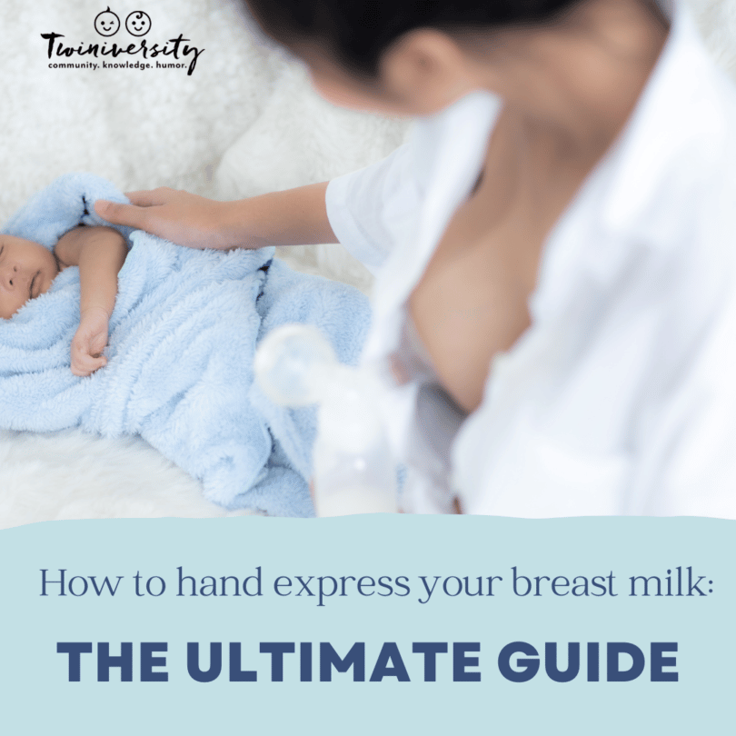 twin mom about to hand express breast milk