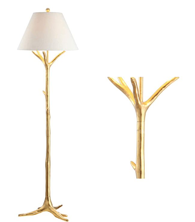 gold lamp with tree trunk style base