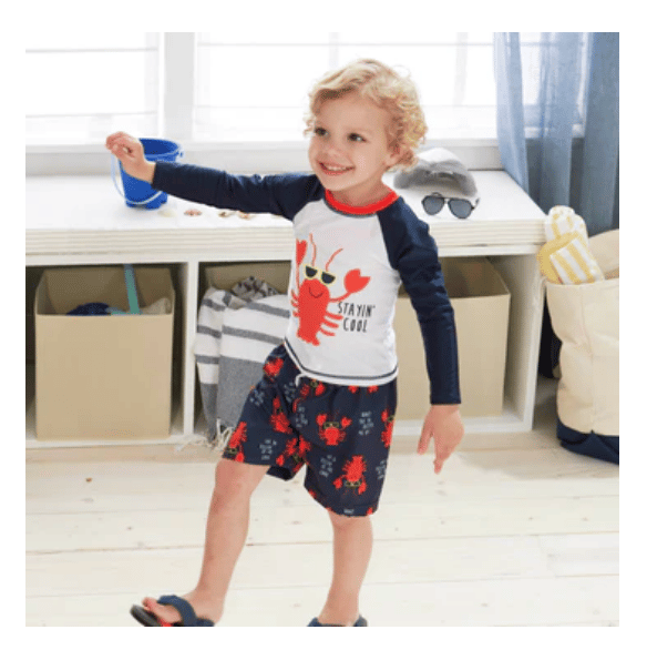 Don't forget to pack your twins' swimsuits, like this one from Gerber Childrenswear