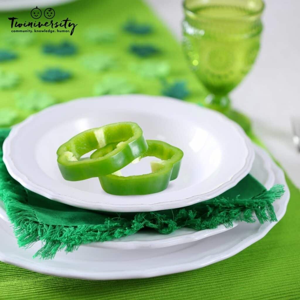Green peppers are a great St. Patrick's Day Craft and Snack