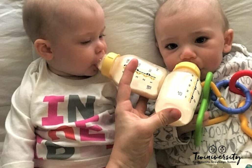 twins being bottle feed in the best position for bottle feeding