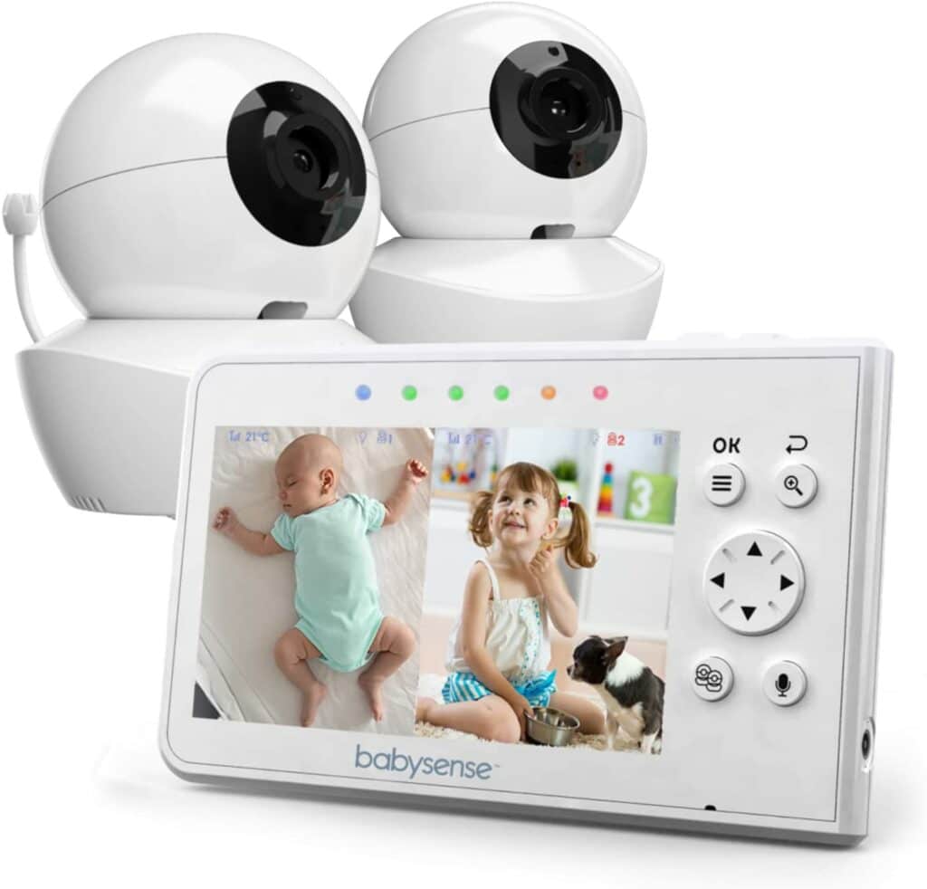 This monitor features a split screen and two cameras, a must for parents of twins