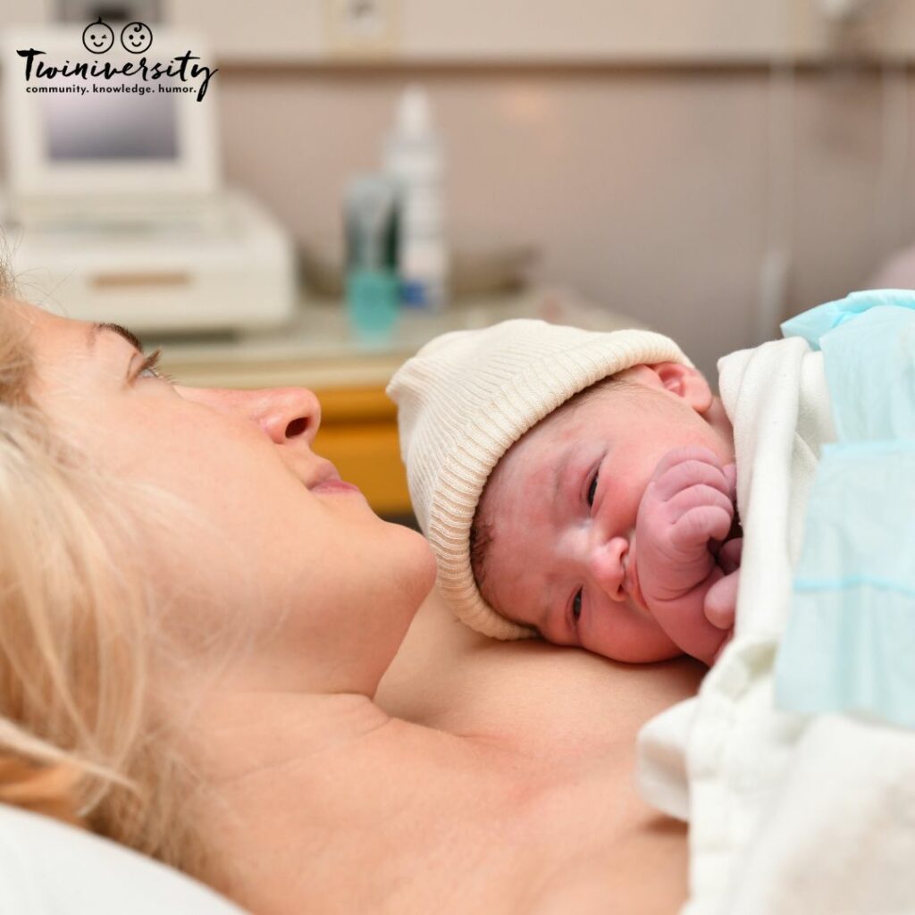 Newborn baby and mother practicing skin-to-skin or kangaroo mothers care 