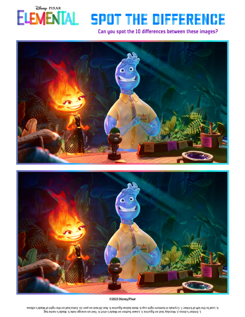 Disney Elemental Spot the Difference 
Coloring Pages Pixar, Disney coloring pages