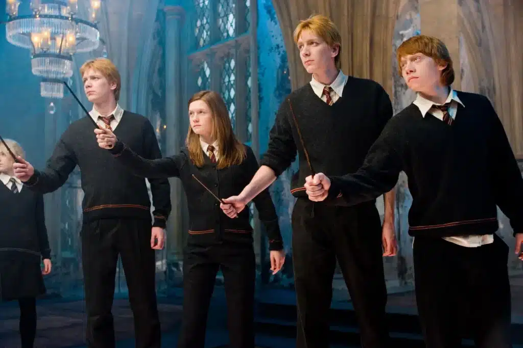 Harry Potter featuring identical twins as Fred and George Weasley.