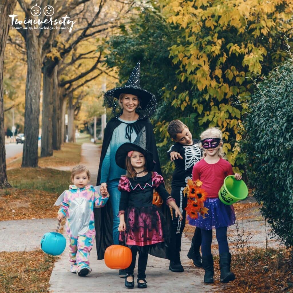 Stay in groups and always have adult supervision to keep your twins safe this Halloween.