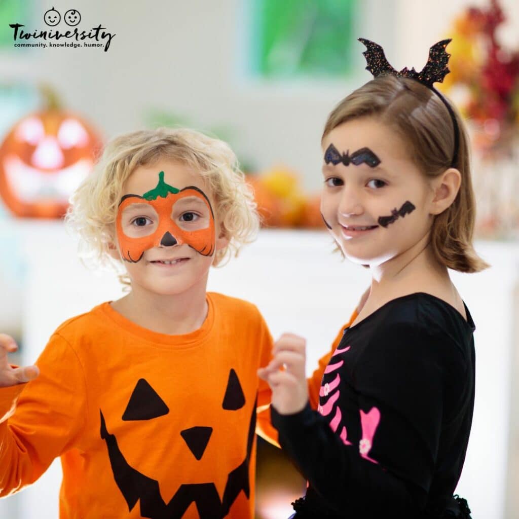 Use non-toxic facepaint is a great  Halloween safety tip for twins
