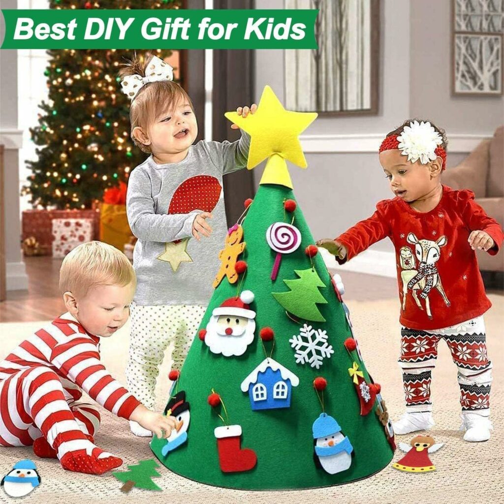 This felt Christmas tree is a great option for allowing your toddlers to touch, feel, and play with the ornaments and tree decorations. 