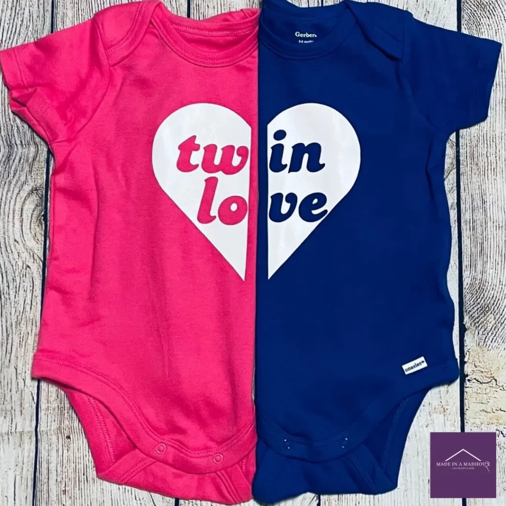 Twins' First Valentine's Day matching outfits