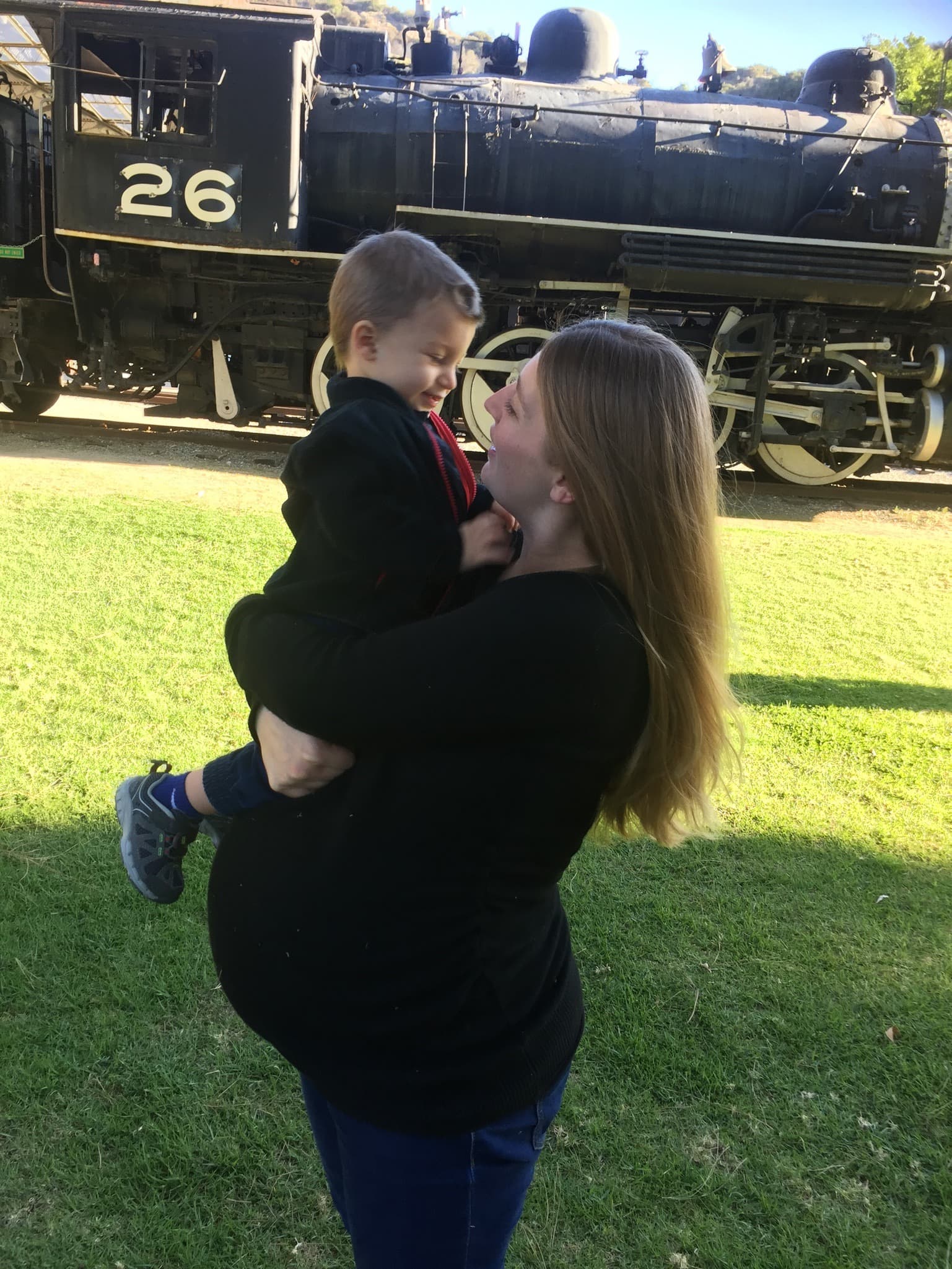 pregnant mom holding toddler twins at a birthing center